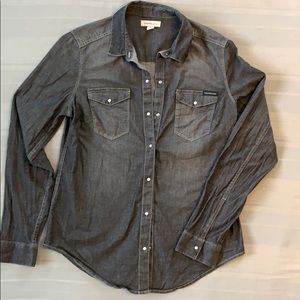 CALVIN KLEIN Charcoal Denim Shirt, Size Small